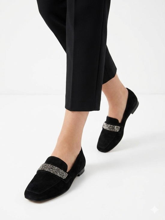 Karl Lagerfeld Shoes - Karl Lagerfeld Paris Quincy Black Suede Rhinestone Loafers Size 8